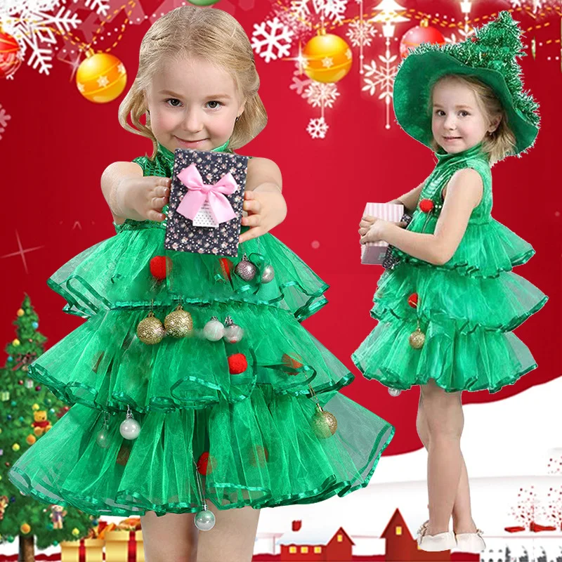 Рождественские костюмы для косплея Хэллоуина детей платье Elfbaby девочек с шляпой