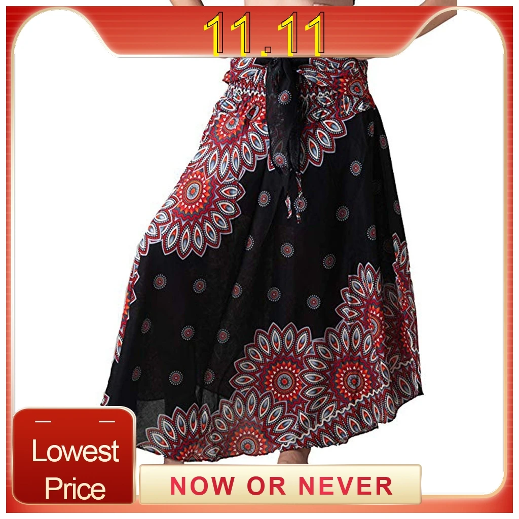 Женская длинная хиппи богемная юбка Цыганская Бохо цветы эластичная талия цветочные Холтер юбки jupe longue femme