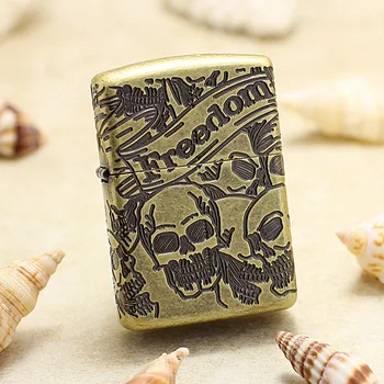 

Genuine Zippo oil lighter copper windproof Antique copper 3D Freedom skull cigarette Kerosene lighters anti-counterfeiting code