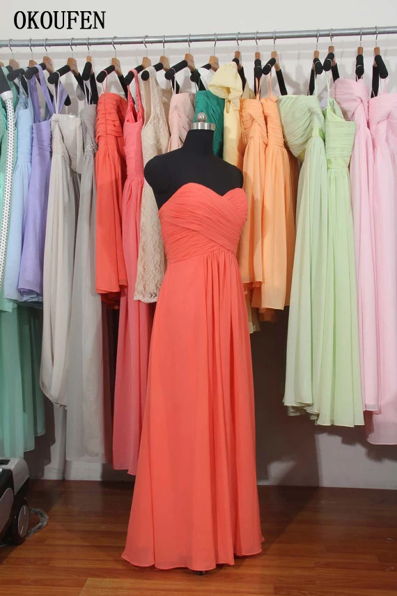 5-Chiffon Bridesmaid Dress, Long Coral Bridesmaid Dress, Cheap Prom Dress 副本