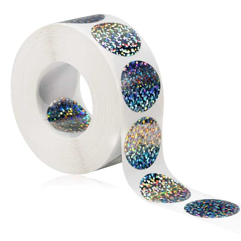

500pcs Per Roll Laser stickers 25*25mm Round Seal Labels Diamond Color holographic effect for party Sticker Label stationery
