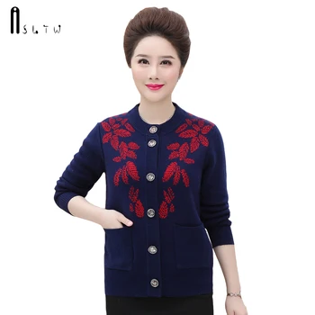 

ASLTW Cardigan Sweater Coat New Autumn Winter Single-breasted Cardigan Women Print Leaf Plus Size Outwear Thick Sweater Coat