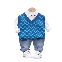 Nueva primavera otoño bebé niños ropa de moda traje de niños Chaleco de algodón chaleco camisa pantalones 3 unids/set niño traje Casual niños ropa deportiva