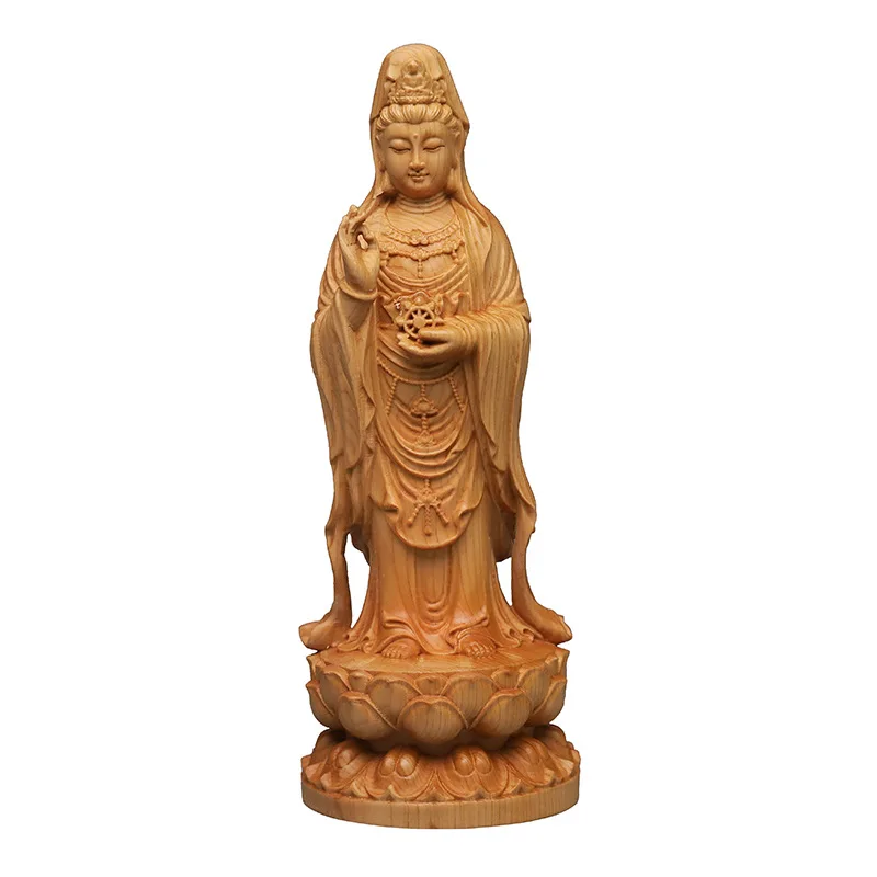 

Thuja Wood Carving Buddha Statue, Nanhai Guanyin Bodhisattva Decoration, Living Room, Home Worship Buddhist