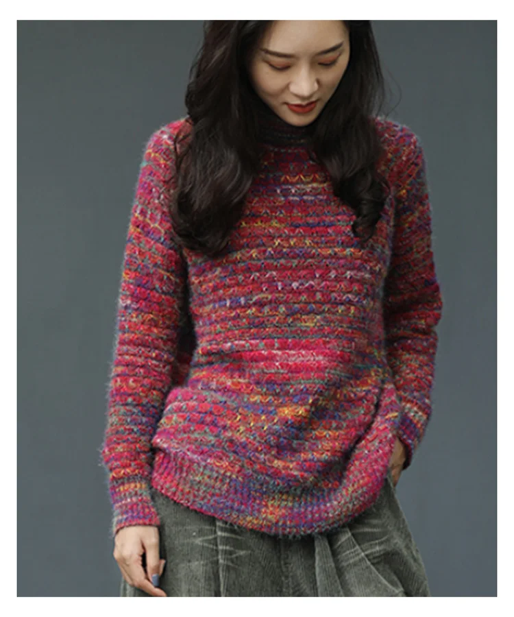 Woherb водолазка, женский свитер, радужные пуловеры с длинным рукавом, джемперы, винтажные повседневные свободные вязаные топы, корейская мода, новинка 91137