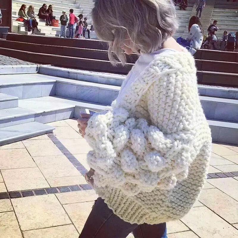 Women's Winter Warm Thicken Sweater Soft Knitted Cardigan Loose Casual Lantern Sleeve Top Outwear Coat Plus Size
