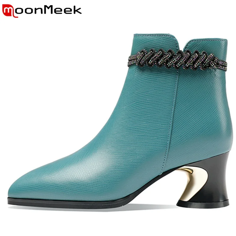 

MoonMeek 2022 New Arrival Zipper Women Winter Boots Popular Fashion Modern Shoes With Fur Genuine Leather Simple Ankle Boots