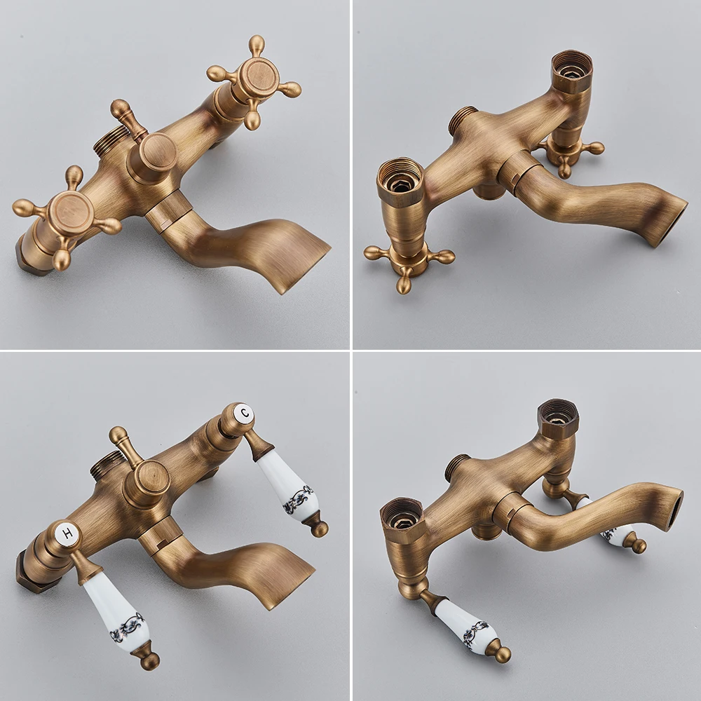 POIQIHY Golden Black Bathtub Shower Faucets Bathroom Wall Bath Shower Set Brass Mixer Tap Swivel Tub Spout Bath Shower Mixers 5