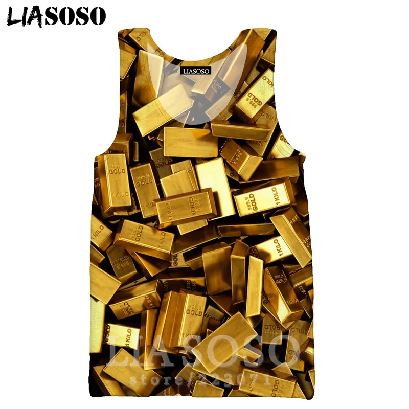 

LIASOSO Gold Vest 3D Hot Sale Diamond Sleeveless Harajuku Men's Tank Tops Men Undershirt Cute Women Shirt Unisex Clothing D017-2