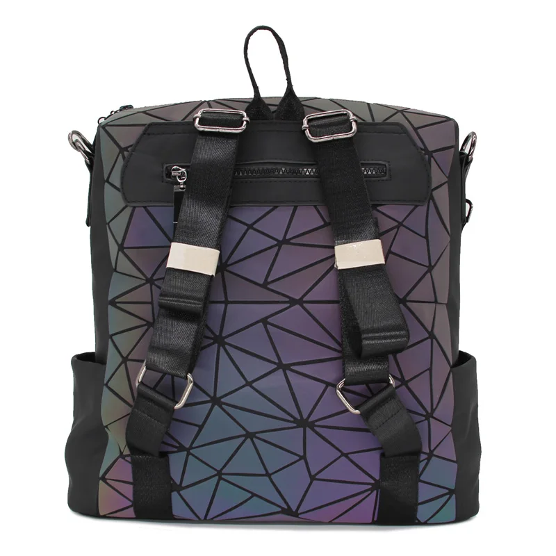 Светящийся большой женский рюкзак, Женский клетчатый рюкзак с блестками, геометрический школьный рюкзак для девочек-подростков, голографический рюкзак