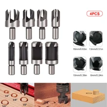 

4Pcs/set Wood Plug Cutting Tool Drill Bit Straight And Tapered Taper 5/8" 1/2" 3/8" 1/4" Woodworking Cork Drill Bit Knife