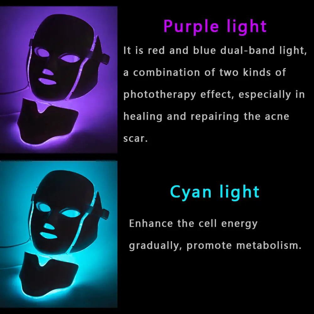 7 цветов светильник светодиодный маска для лица с омоложением кожи шеи против акне морщин салонный домашний спа-салон инструмент