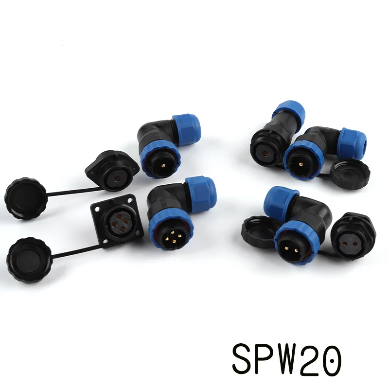 

SP20 IP68 Waterproof Connector Elbow TYPE Plug/Socket Cable Connector Back Nut/Square/Docking/Flange1/2/3/4/5/6/7/9/10/12/14Pin
