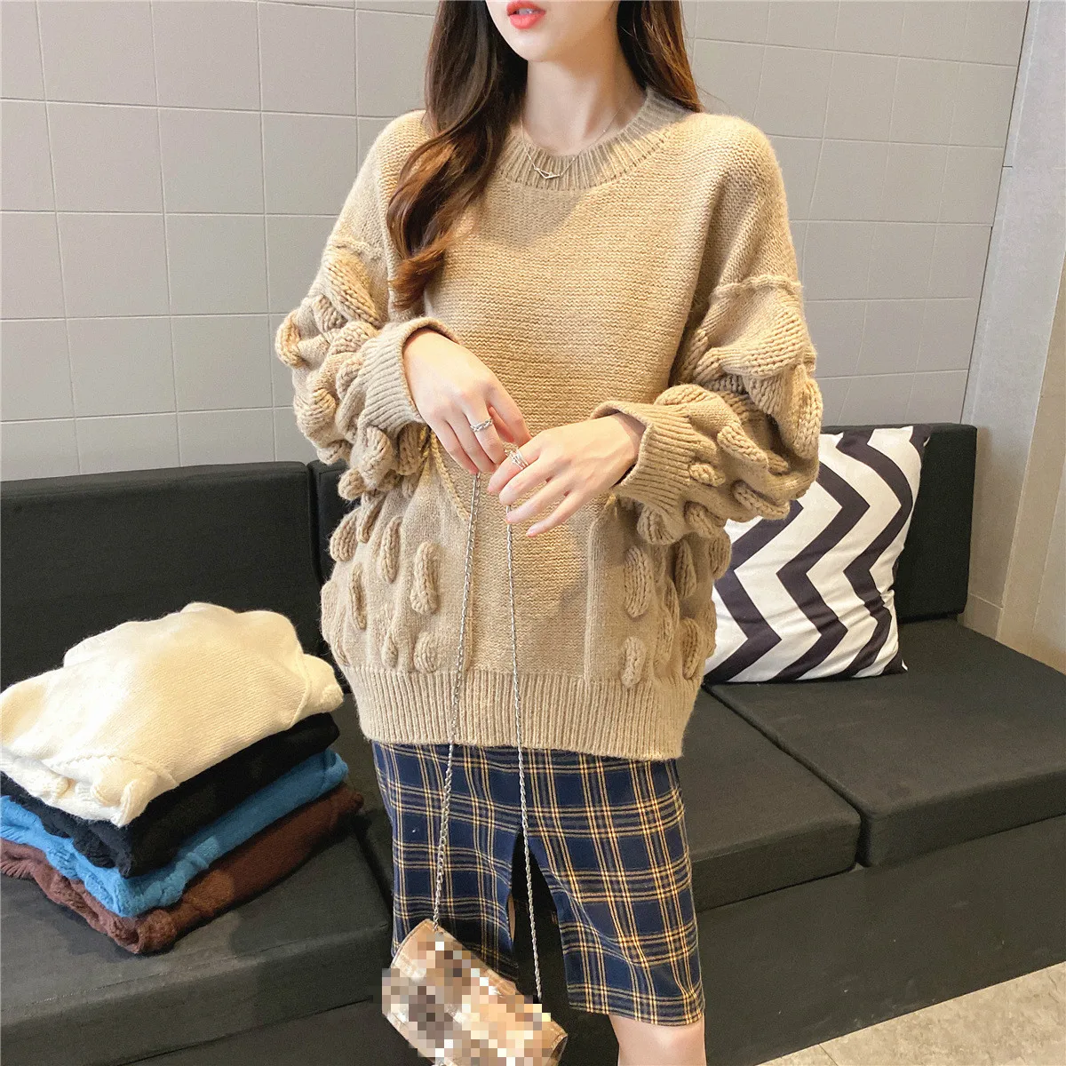 Neploe, свободный, необычный стиль, твист, вязаный, Pull Femme Hiver, толстый, круглый вырез, длинный рукав, теплый пуловер, свитер, Осень-зима, Sueter - Цвет: khaki