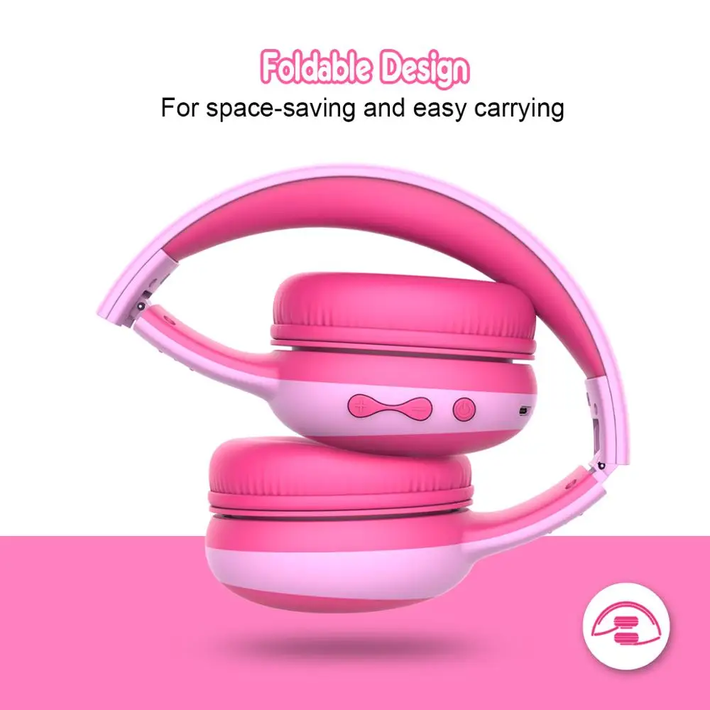 Kids Bluetooth 5 0 Headphone Foldable Cat Ear Stereo Headset Safe Volume with MIC for Handsfree Boys Girls Birthday Gifts