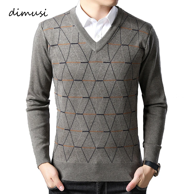 

DIMUSI Autumn Winter Men's Sweater Casual V-Neck Cashmere Knitted Pullover Men Warm Slim Fit Classic Sweaters Knitwear Clothing