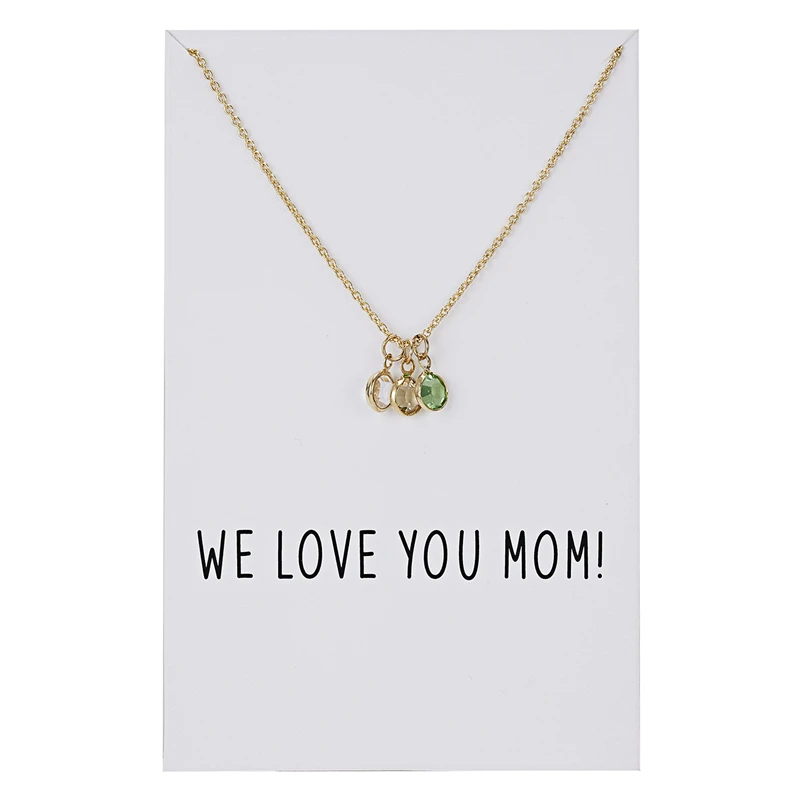 

Ailodo Three Birthstones Pendant Necklace For Women Fashion Mom Gift Gold Color Make a Wish Card Necklace 2019 New Jewelry LD243
