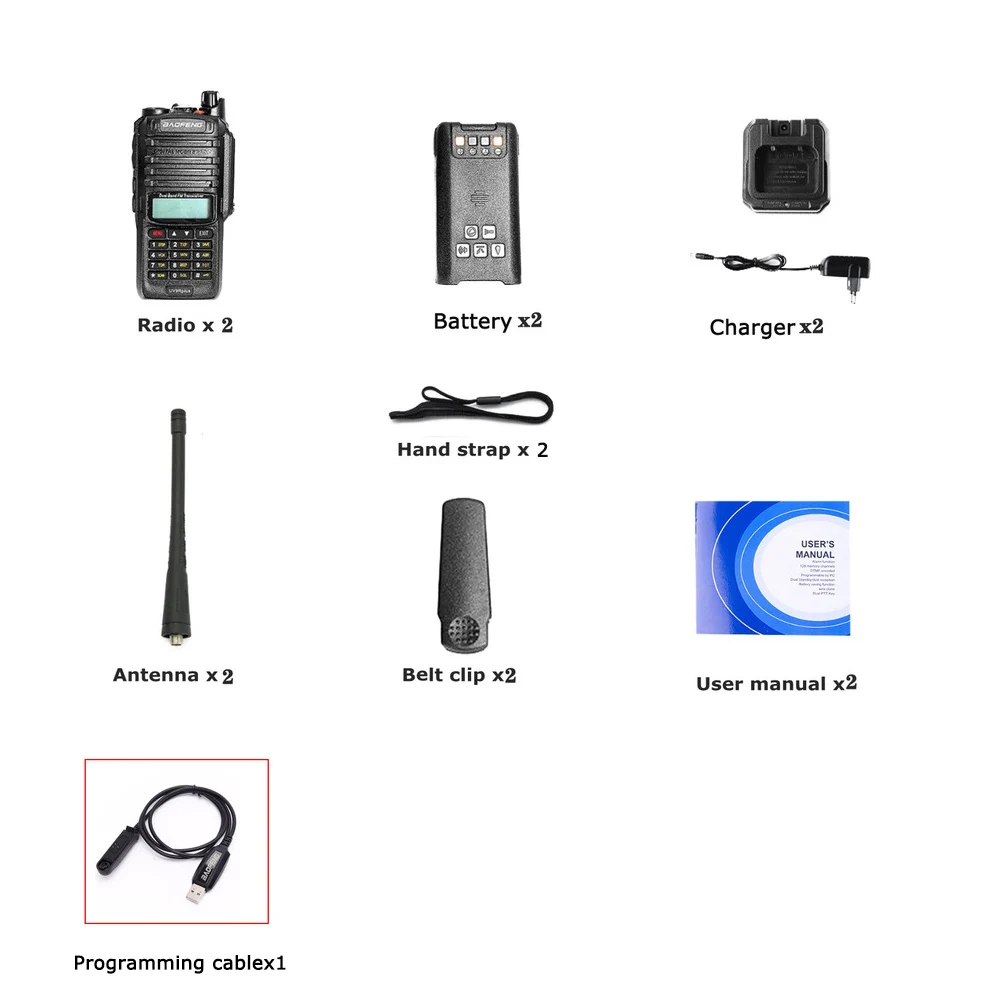 2 шт. Baofeng двухстороннее радио UV-9R Plus Ham Двухдиапазонная VHF радиостанция водонепроницаемый Baofeng рация IP67 трансивер - Цвет: add 1 cable