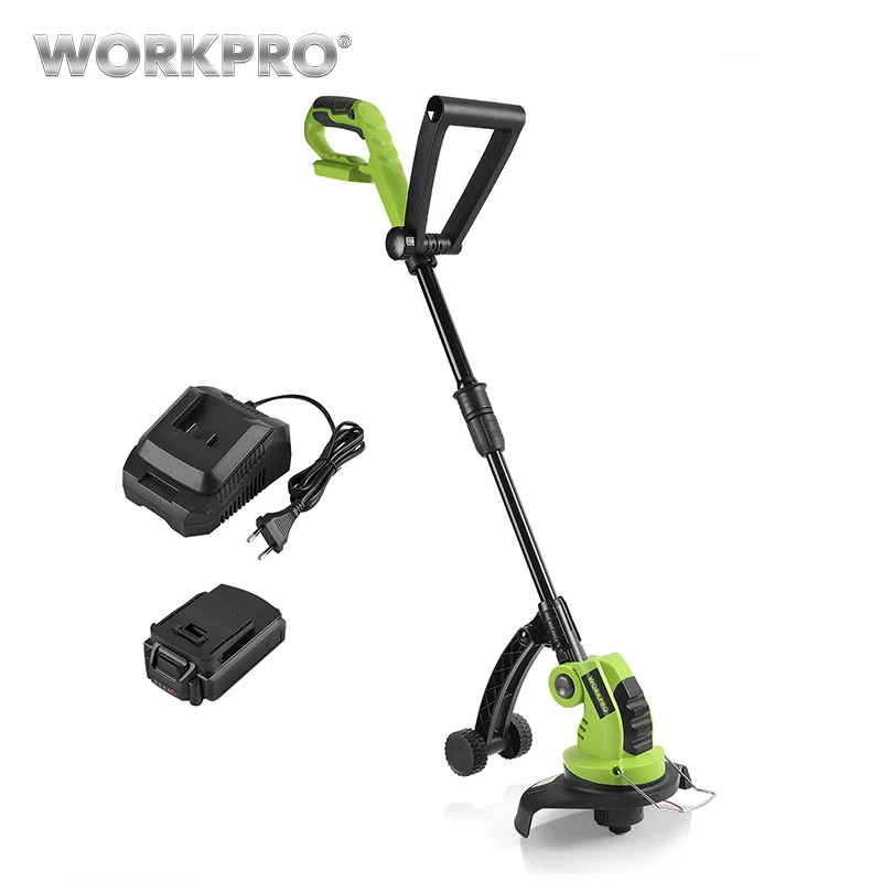 Tanie WORKPRO 18 V bateria litowa 2000 mAh akumulatorowy podkaszarka do trawy regulowane uchwyty narzędzia ogrodowe czas ładowania 1 godziny
