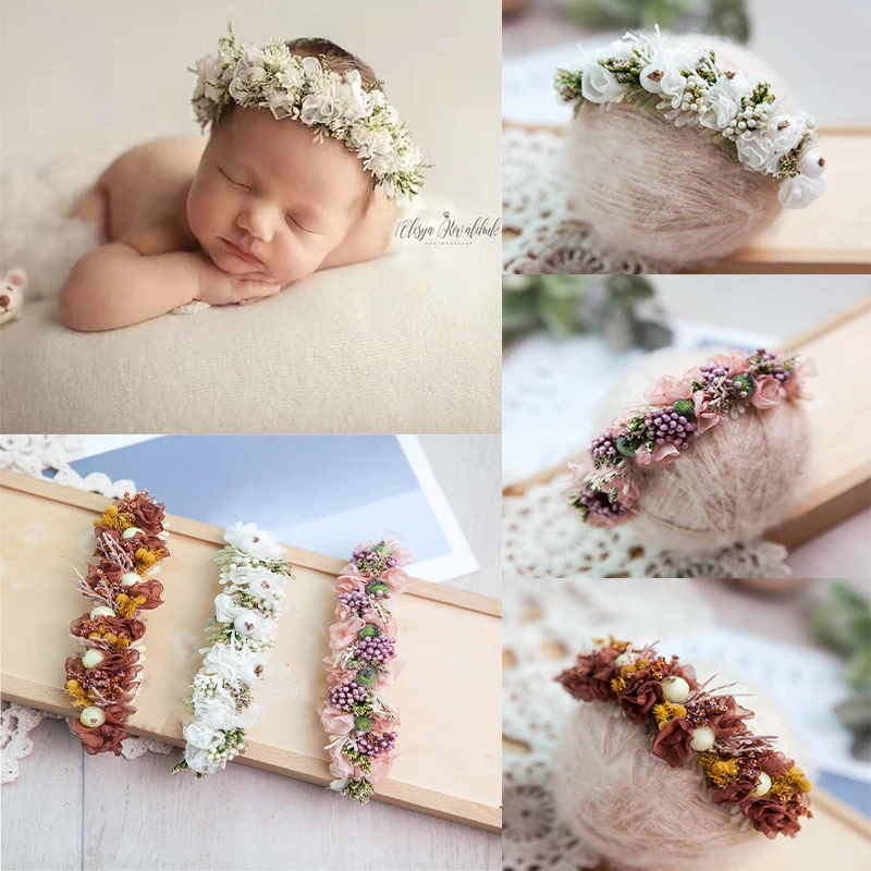 Newborn Photography Props Flower Headbands Floral Tieback Headress for Baby Girls Studio Photo Infant Headwear Hair Accessories