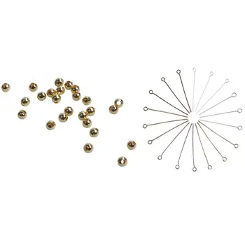 

500Pcs Gold Smooth Ball Spacer Beads 4mm in Dia. with 600Pc Beaded Pin Open Eye Pin