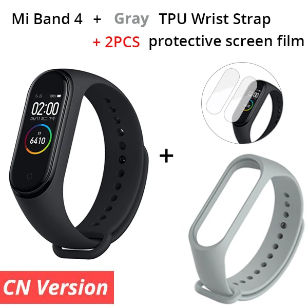 CN Add Gray Xiaomi mi Band 4 умный браслет 3 цвета AMOLED экран mi band 4 Smartband фитнес-тренажер Bluetooth спортивный водонепроницаемый смарт-браслет - Цвет: CN Add Gray
