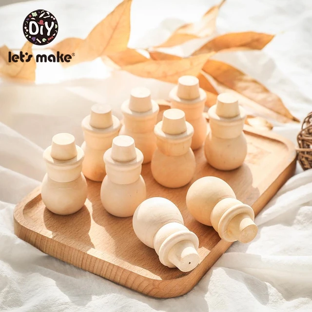 Wooden Peg Dolls Baby Toys 10pcs Maple Wood Unpainted Family Wooden Doll Pine Cone Snowman Dolls Christmas Tree Toy Custom Logo 2