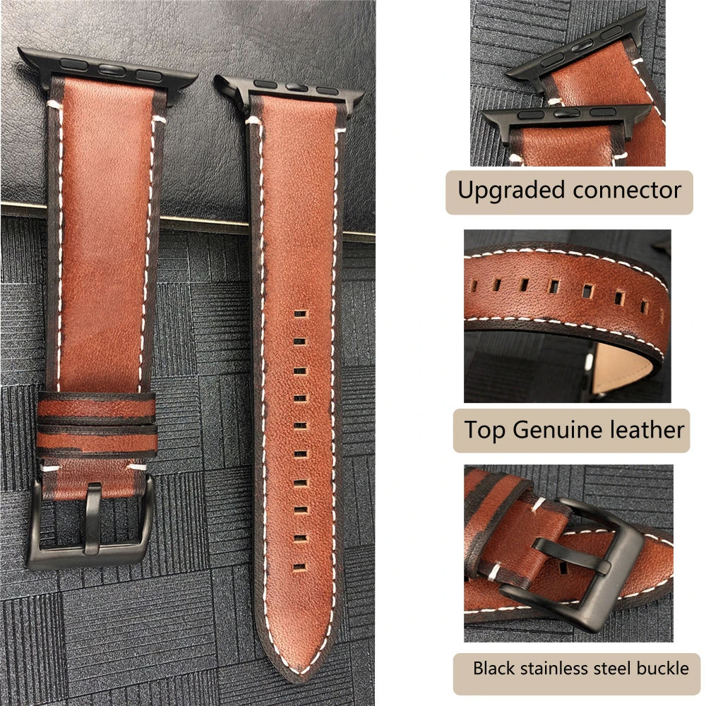 Ремешок из натуральной кожи для apple watch Series 5 44 мм 40 браслет iwatch 4 3 2 1 42 38 мм|Ремешки