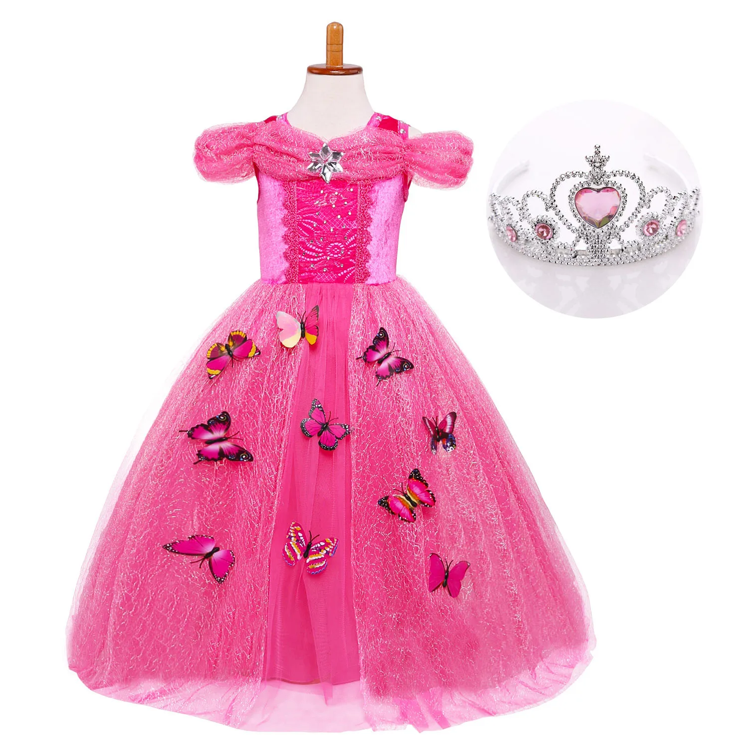 dress with crown Fantasia/детская одежда для костюмированной вечеринки; Карнавальный костюм для девочек; детская одежда; платье принцессы красавицы и чудовища - Цвет: dress with crown