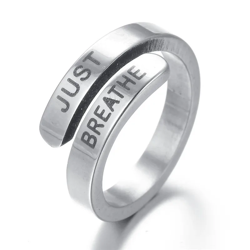 

Simple Stainless Steel Awareness Be Brave Suicide Depression Awareness Pause Ring Just Breathe Inspiration Jewelry