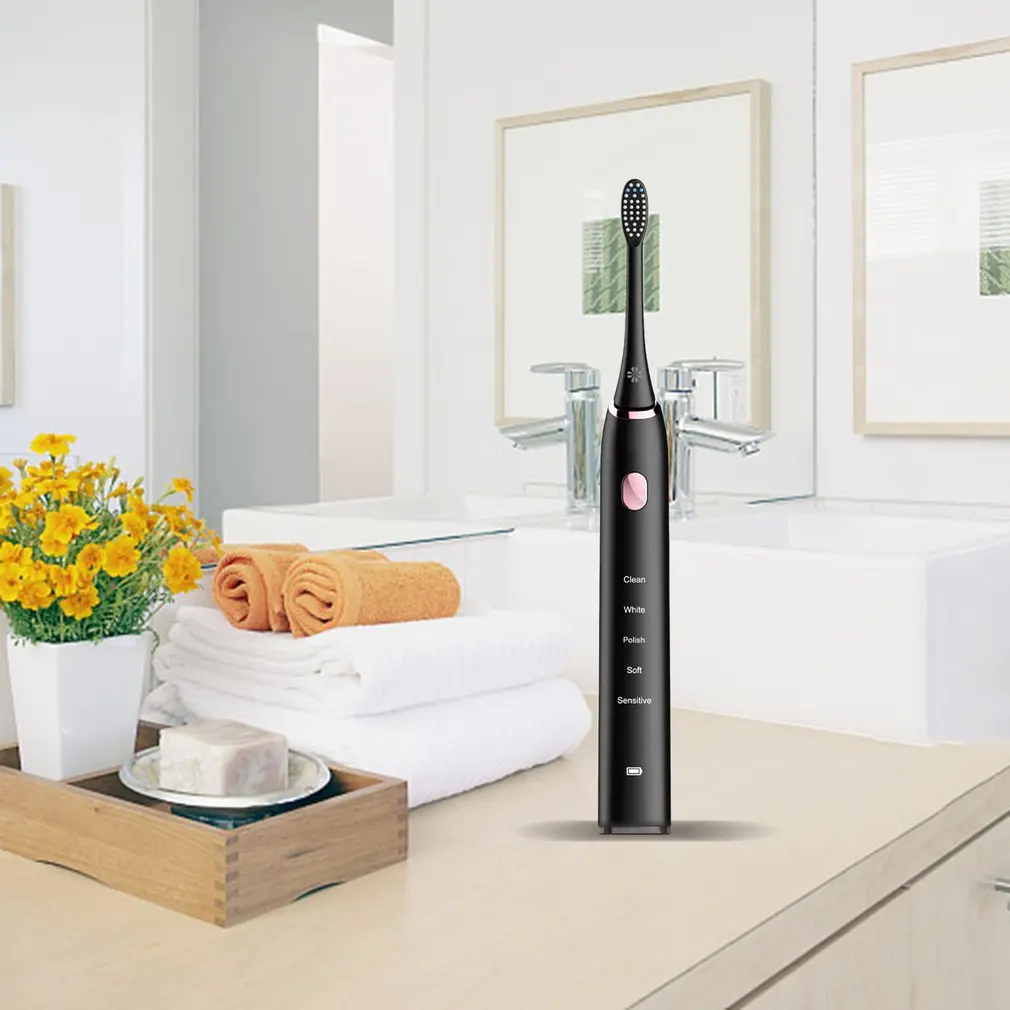 Hot Electric Toothbrush with 5 Optional Modes 2 Replacement Heads Rechargeable Toothbrushes 5 Optimal Brushing Modes