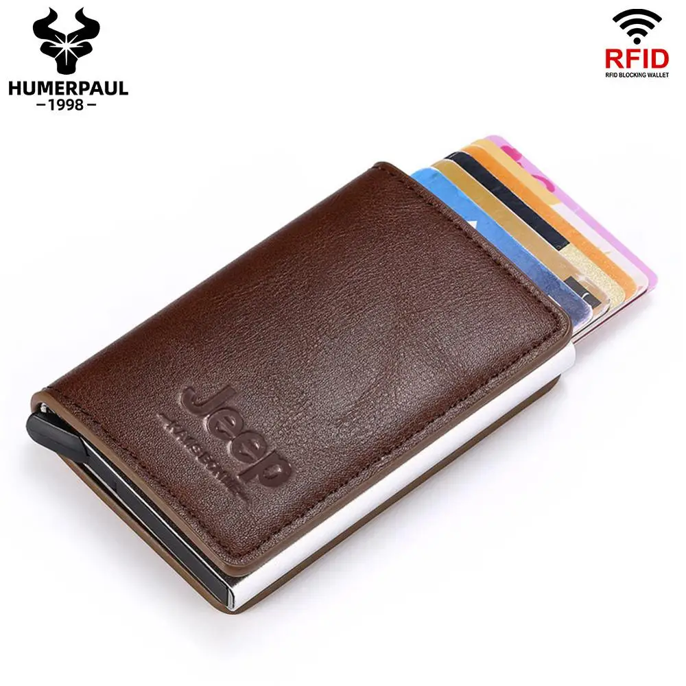 

Rfid Blocking Protection Wallet Men ID Credit Card Holder Leather Metal Aluminum Business Bank Card Case CreditCard Cardholder