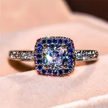 Шарм женский циркон с радужным блеском камень кольцо модное признание, помолвка кольца для женщин 925 Серебро Цвет Большое кристаллическое кольцо
