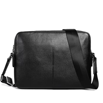 

Vintage double zipper designer sling bag men genuine leather shoulder bag casual cowskin messenger crossbody bag bolso hombre