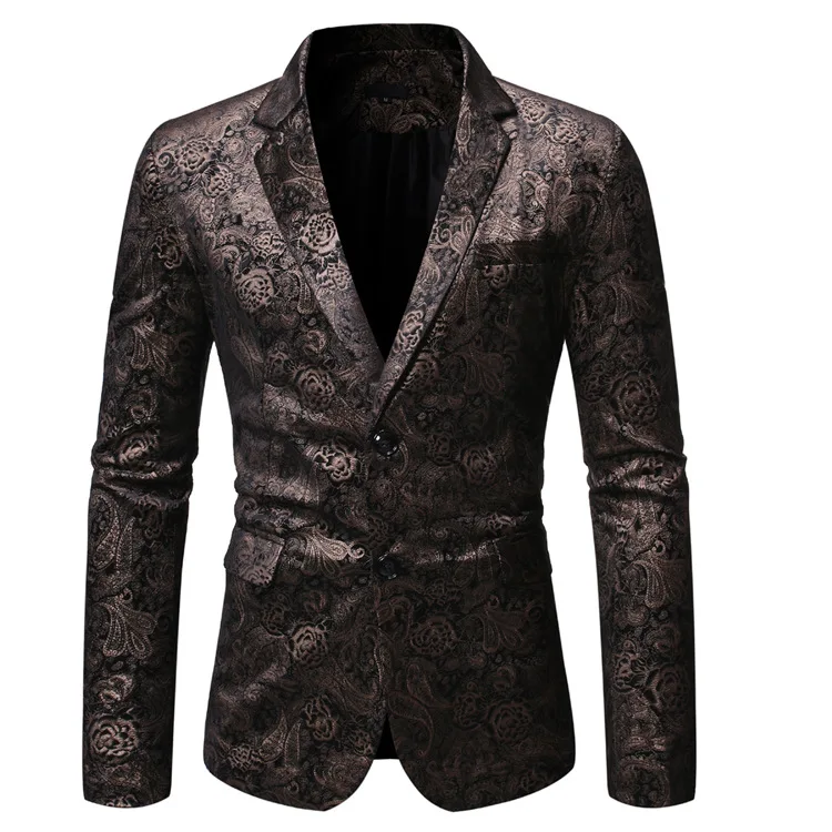 

2019 Autumn New Style Versitile Fashion Bronze Dark Decorative Pattern Men Casual Two-Button Suit 9761