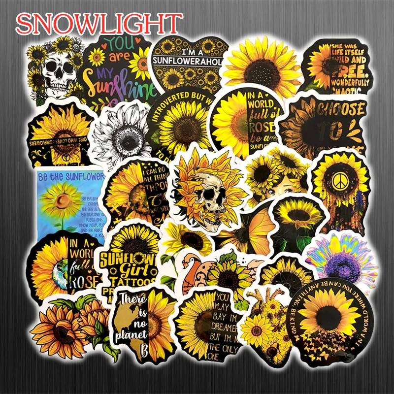10/50Pcs/set Yellow Series Sunflower Cartoon Waterproof Graffiti Sticker For Snowboard Motorcycle Scrapbook Laptop DIY Toy