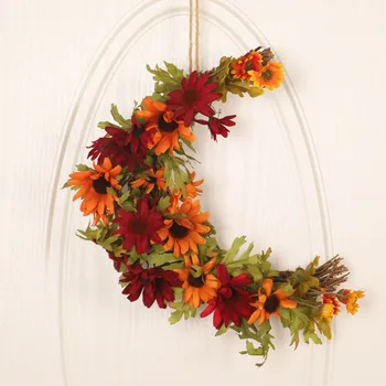 

1PC Vine Wreath Chrysanthemum Wreath Floral Hoop Artificial Garland Thanksgiving Wreath for Wedding Thanksgiving