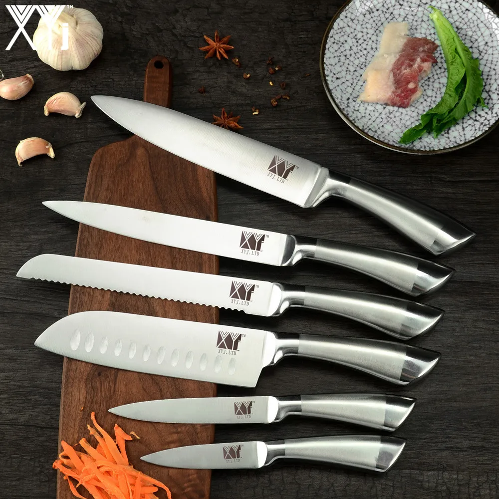 XYj 7cr17 набор кухонных ножей из нержавеющей стали, фруктовый нож Santoku, нож для нарезки хлеба, нож для приготовления пищи, цельные ножи