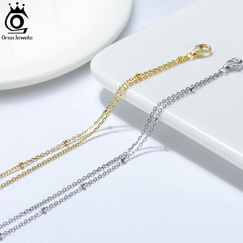 Фото ORSA JEWELS бусины регулируемые ножные браслеты 100% 925 Серебро Золото Серебро Цвет для девушек ювелирные изделия на лодыжку подарок SA14 №4