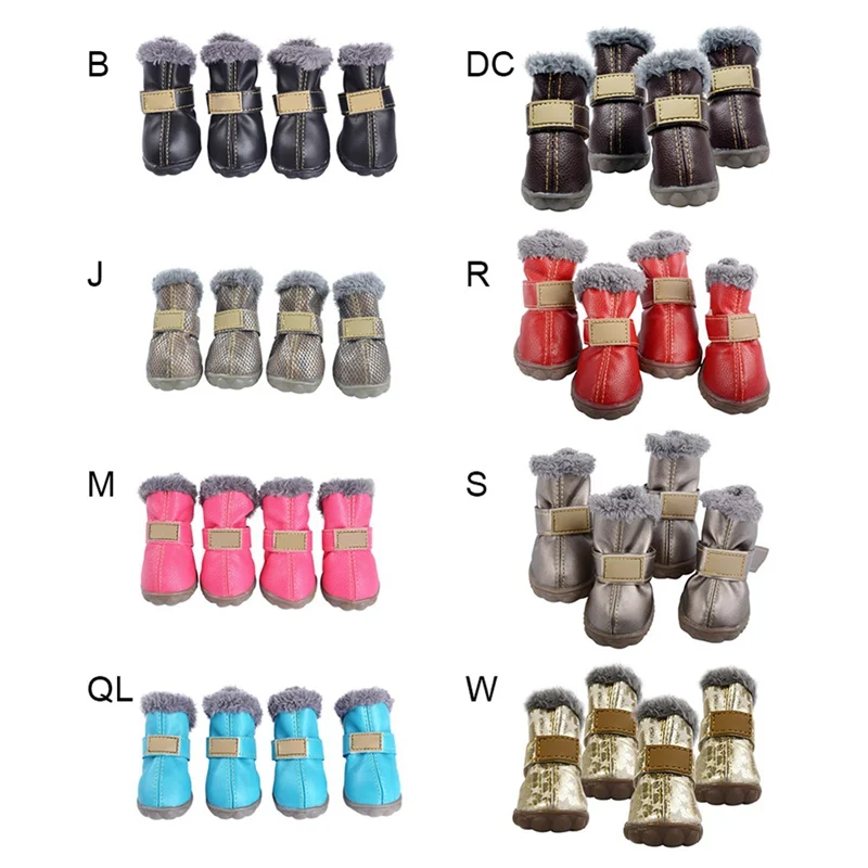 4pcs/set Winter Super Warm Pet Dog Shoes Waterproof Dog Boots Cotton Super-fiber Leather Anti Slip Dog Socks for Pet Product