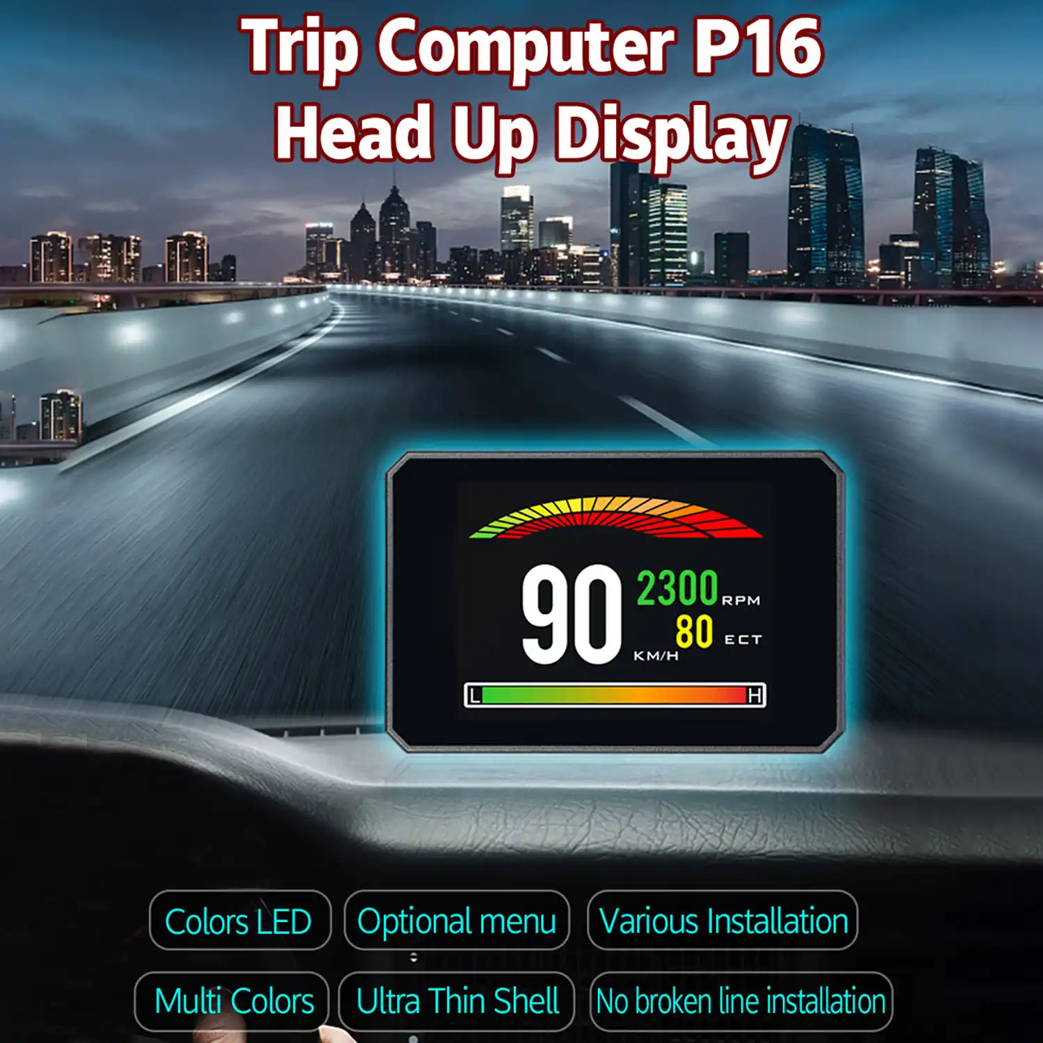 P16 Head Up Display Obd Smart Hud Auto Digital Meter Obd2 Port