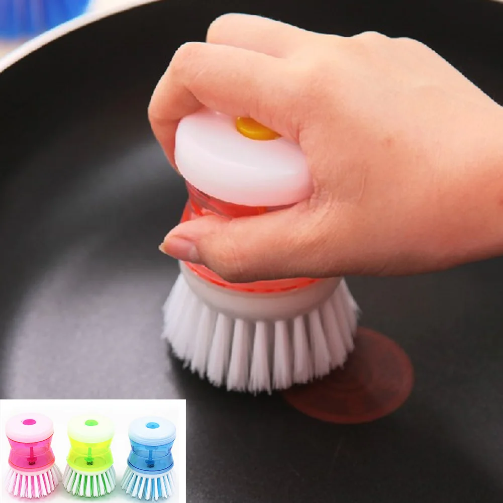 Easy Press Pot Clean Washing Up Dish Brush Liquid Addible Kitchen Utensil Lightweight Hydraulic With Soap Dispenser |