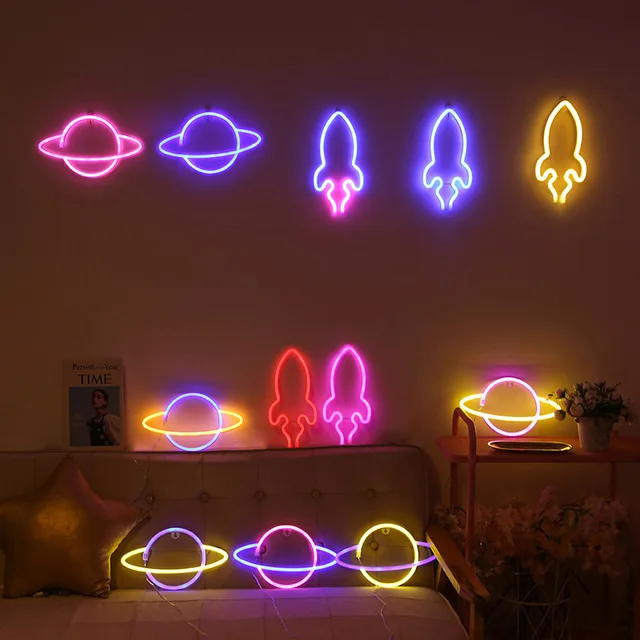 Neon Light Creative Rocket Planet Bulb Shape USB battery Led Neon Sign for Home Party Wedding Decoration Boy Xmas Gift Night 1