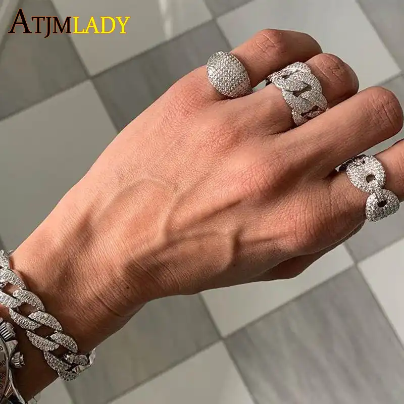 Tamano Nos 9 10 Nuevo Diseno Lleno De Oro Real Micro Pave Bling Cz Eslabon Cubano Diseno Con Cadena Unica Hip Hop Bling Anillo Para Hombre Bling Mens Rings Designer Ringring Design Aliexpress
