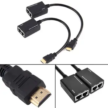 

Portable HDMI to RJ45 Extender 2Pcs HDMI to 3D 1080P RJ45 Cat5e/6 LAN Ethernet Balun Extender Repeater Adapter 480i up to 1080p