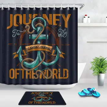 

Bright Anchor Retro Rudder Shower Curtain Set Waterproof Fabric Bathroom Hooks