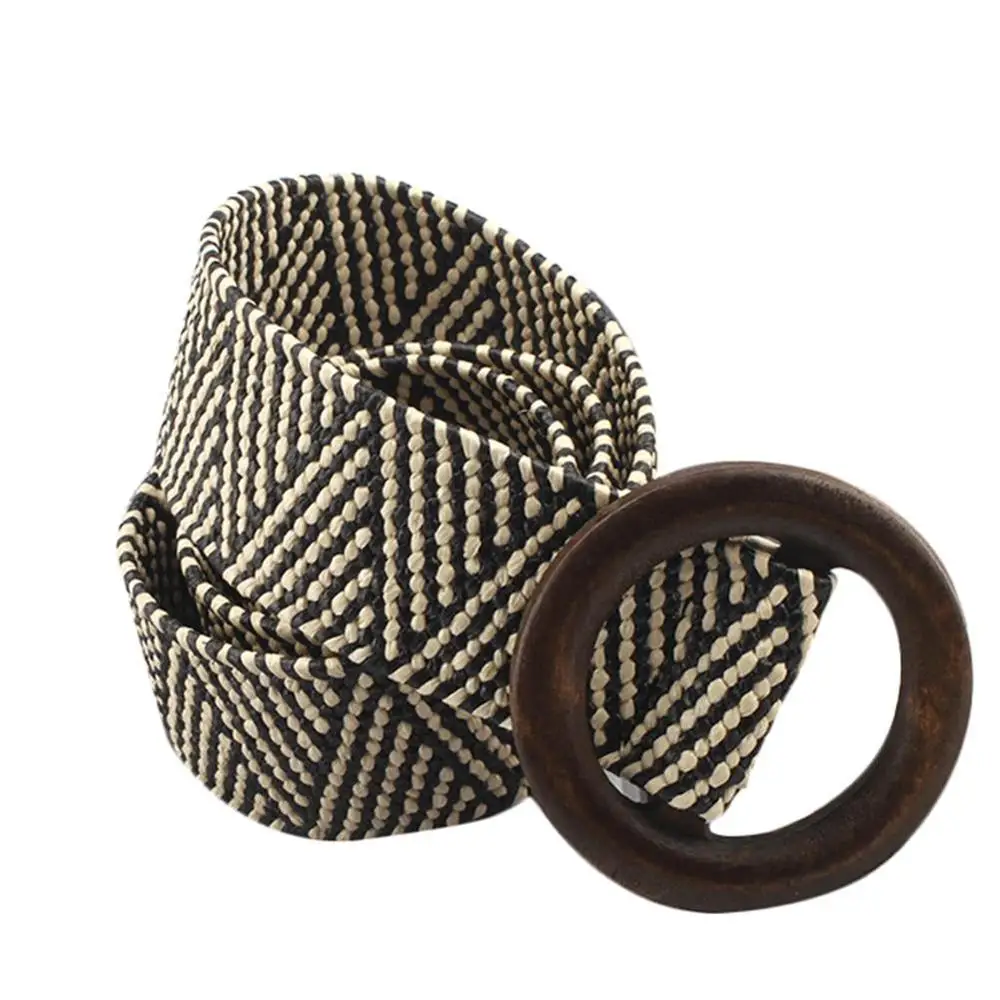 Ремень Плетеный в стиле бохо Женский винтажный соломенный пояс с круглой