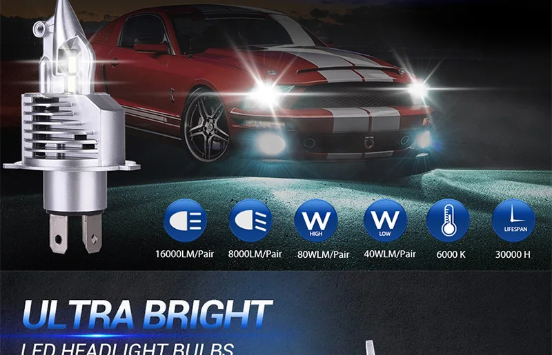 AILEO H4 Автомобильные фары H4 светодиодные лампы для автомобиля/мотоцикла фары лампы дальнего света ближнего света Fighter Foco 80 Вт 12 В 24 в 6000 К Led
