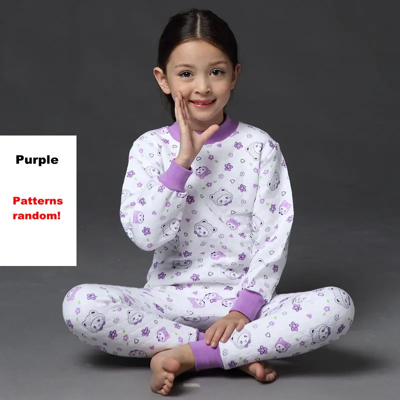 Новинка года; детское термобелье для мальчиков и девочек; плотная теплая Пижама; комплект из хлопка; детская зимняя длинная Подростковая Пижама - Цвет: Фиолетовый
