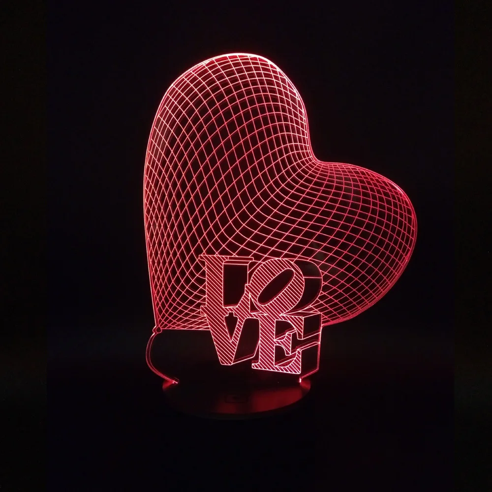 

Colorful Heart LOVE Acrylic Illusion Lights LED Visual Touch Switch 3D Lamp Gradient Small Night Lamp